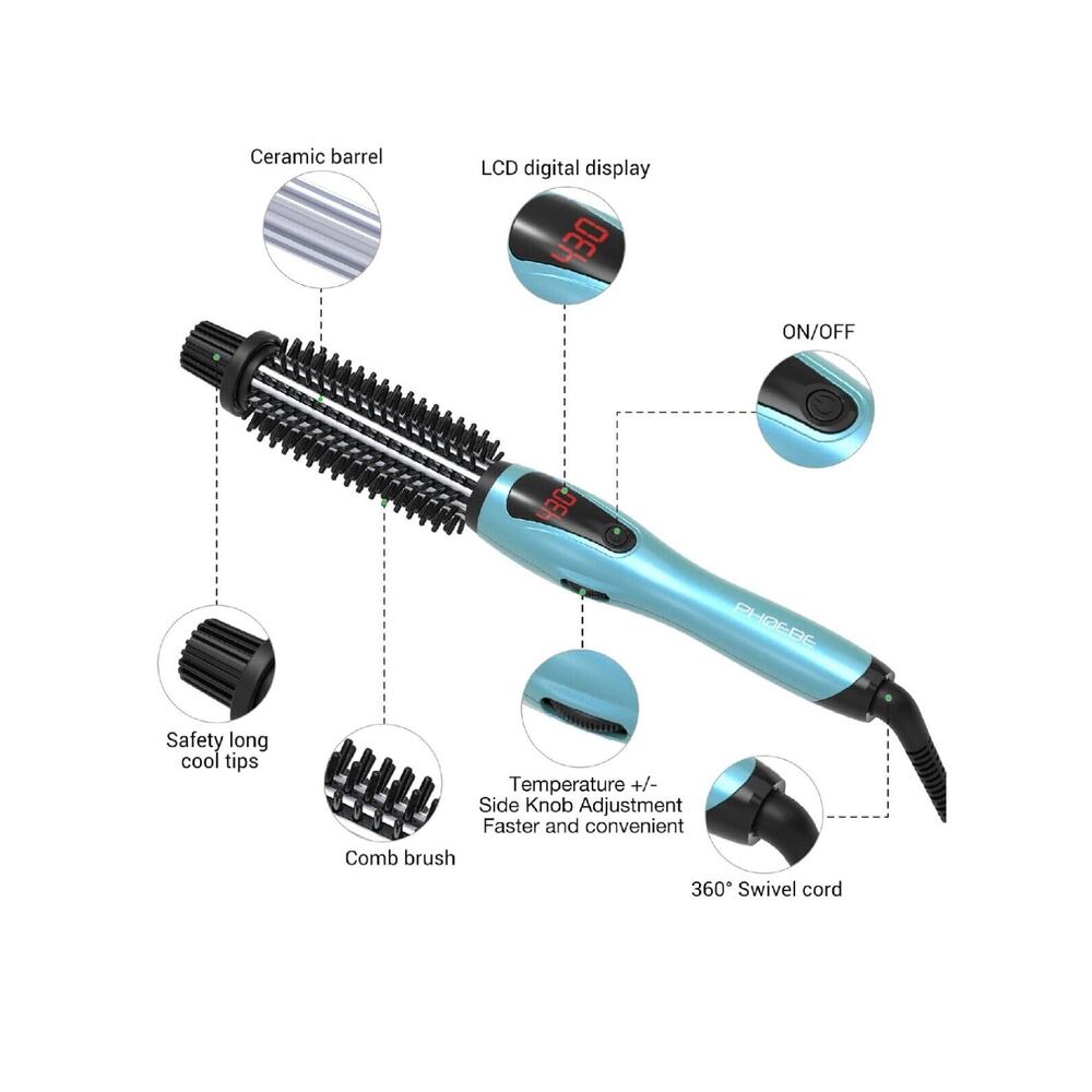 PHOEBE Curling Iron Brush 1 Inch Dual Voltage Ceramic Tourmaline Ionic Wand - Picture 6 of 8